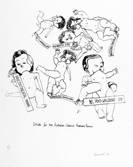 Artist: b'Newmarch, Ann.' | Title: b'Dollies for the Australian Uranium Producers forum' | Date: 1979 | Technique: b'screenprint' Artist: b'Newmarch, Ann.' | Title: b'Dollies for the Australian Uranium Producers forum' | Date: 1979 | Technique: b'screenprint'