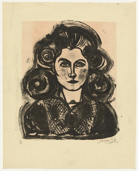 Artist: b'SELLBACH, Udo' | Title: b'(Woman with embroidered blouse)' | Date: 1952, February 20 | Technique: b'lithograph, printed in colour, from two stones' Artist: b'SELLBACH, Udo' | Title: b'(Woman with embroidered blouse)' | Date: 1952, February 20 | Technique: b'lithograph, printed in colour, from two stones'