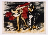 Artist: b'Strachan, David.' | Title: b'The drunkard' | Date: 1950 | Technique: b'etching and aquatint, printed in 3 colours'