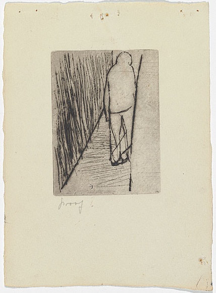 Artist: b'MADDOCK, Bea' | Title: b'Lane figure' | Date: 1966 | Technique: b'drypoint, printed in black ink with plate-tone, from one copper plate' Artist: b'MADDOCK, Bea' | Title: b'Lane figure' | Date: 1966 | Technique: b'drypoint, printed in black ink with plate-tone, from one copper plate'