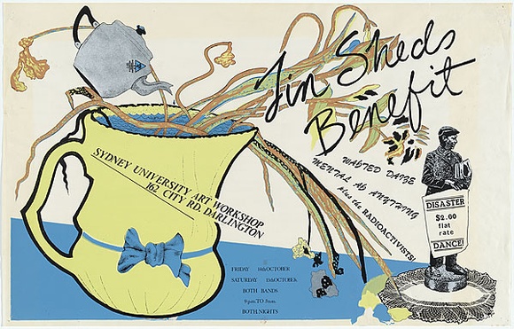 Artist: b'EARTHWORKS POSTER COLLECTIVE' | Title: b'Tin Sheds benefit - disaster dance.' | Date: 1977 | Technique: b'screenprint, printed in colour, from multiple stencils' | Copyright: b'\xc2\xa9 Michael Callaghan' Artist: b'EARTHWORKS POSTER COLLECTIVE' | Title: b'Tin Sheds benefit - disaster dance.' | Date: 1977 | Technique: b'screenprint, printed in colour, from multiple stencils' | Copyright: b'\xc2\xa9 Michael Callaghan'