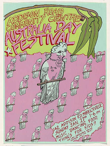 Artist: b'McMahon, Marie.' | Title: b'<p>Addison Road Community Centre: Australia Day Festival</p>' | Date: 1979 | Technique: b'screenprint, printed in colour, from multiple stencils' Artist: b'McMahon, Marie.' | Title: b'<p>Addison Road Community Centre: Australia Day Festival</p>' | Date: 1979 | Technique: b'screenprint, printed in colour, from multiple stencils'