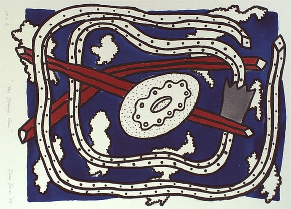 Artist: b'Bowen, Dean.' | Title: b'The strange gear' | Date: 1988 | Technique: b'lithograph, printed in colour, from four stones' Artist: b'Bowen, Dean.' | Title: b'The strange gear' | Date: 1988 | Technique: b'lithograph, printed in colour, from four stones'