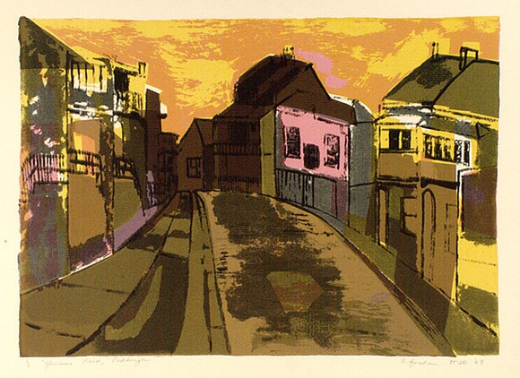 Artist: b'Graham, Anne.' | Title: b'Glenmore Road, Paddington' | Date: 1969 | Technique: b'screenprint, printed in colour, from five stencils' Artist: b'Graham, Anne.' | Title: b'Glenmore Road, Paddington' | Date: 1969 | Technique: b'screenprint, printed in colour, from five stencils'