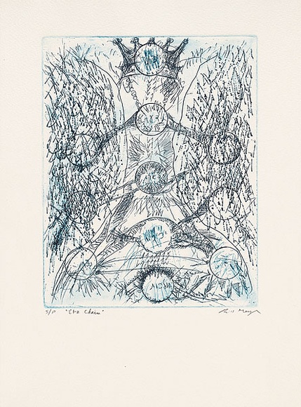 Artist: b'MEYER, Bill' | Title: b'Etz chaim' | Date: 1990 | Technique: b'etching, printed in blue and black ink, from one zinc plate; a la poupee and plate-tone' | Copyright: b'\xc2\xa9 Bill Meyer' Artist: b'MEYER, Bill' | Title: b'Etz chaim' | Date: 1990 | Technique: b'etching, printed in blue and black ink, from one zinc plate; a la poupee and plate-tone' | Copyright: b'\xc2\xa9 Bill Meyer'