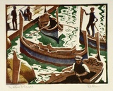 Artist: Hawkins, Weaver. | Title: Maltese Market | Date: c.1930 | Technique: linocut, printed in colour, from multiple blocks | Copyright: The Estate of H.F Weaver Hawkins