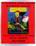Artist: FINCH, Lyn | Title: Authorities warn: Regan is a health hazard. ... Rally against militarism April 15 King George Sq. | Date: 1981 | Technique: screenprint, printed in colour, from multiple stencils