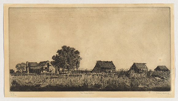 Artist: b'URE SMITH, Sydney' | Title: b'The three barns.' | Date: 1921 | Technique: b'etching, printed in warm black ink with plate-tone, from one plate' Artist: b'URE SMITH, Sydney' | Title: b'The three barns.' | Date: 1921 | Technique: b'etching, printed in warm black ink with plate-tone, from one plate'