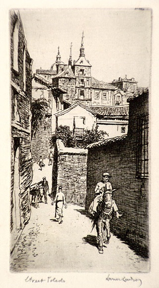 Artist: b'LINDSAY, Lionel' | Title: b'A street, Toledo' | Date: c.1942 | Technique: b'etching, printed in black ink with plate-tone, from one plate' | Copyright: b'Courtesy of the National Library of Australia' Artist: b'LINDSAY, Lionel' | Title: b'A street, Toledo' | Date: c.1942 | Technique: b'etching, printed in black ink with plate-tone, from one plate' | Copyright: b'Courtesy of the National Library of Australia'