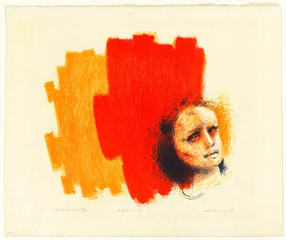 Artist: b'Counihan, Noel.' | Title: bA girl's head. | Date: 1968 | Technique: b'lithograph, printed in colour, from three zinc plates' Artist: b'Counihan, Noel.' | Title: bA girl's head. | Date: 1968 | Technique: b'lithograph, printed in colour, from three zinc plates'