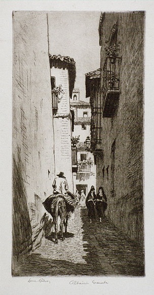 Artist: b'LINDSAY, Lionel' | Title: b'Albaicin, Granada' | Date: 1945 | Technique: b'etching, printed in black ink with plate-tone, from one plate' | Copyright: b'Courtesy of the National Library of Australia' Artist: b'LINDSAY, Lionel' | Title: b'Albaicin, Granada' | Date: 1945 | Technique: b'etching, printed in black ink with plate-tone, from one plate' | Copyright: b'Courtesy of the National Library of Australia'