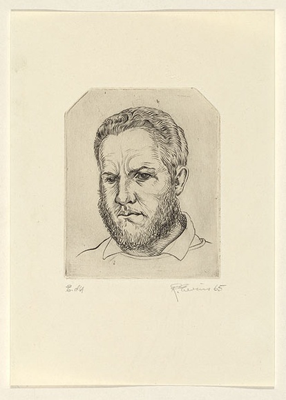 Artist: b'EWINS, Rod' | Title: b'Self-portrait.' | Date: 1965 | Technique: b'line-engraving, printed in black ink, from one copper plate' Artist: b'EWINS, Rod' | Title: b'Self-portrait.' | Date: 1965 | Technique: b'line-engraving, printed in black ink, from one copper plate'