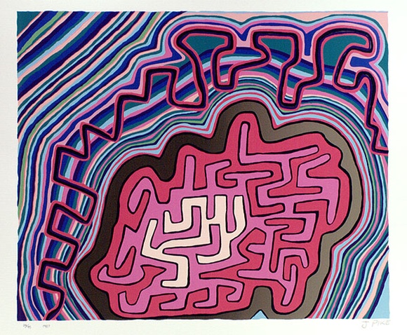 Artist: b'Pike, Jimmy.' | Title: b'Larripuka main country' | Date: 1987 | Technique: b'screenprint, printed in colour, from multiple stencils' Artist: b'Pike, Jimmy.' | Title: b'Larripuka main country' | Date: 1987 | Technique: b'screenprint, printed in colour, from multiple stencils'