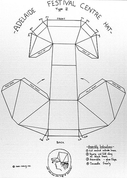Artist: b'COLEING, Tony' | Title: b'Adelaide Festival Centre hat, type II.' | Date: 1982 | Technique: b'screenprint'