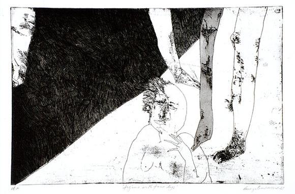 Artist: b'BALDESSIN, George' | Title: b'Figure with four legs.' | Date: 1965 | Technique: b'etching and aquatint, printed in black ink, from one plate' Artist: b'BALDESSIN, George' | Title: b'Figure with four legs.' | Date: 1965 | Technique: b'etching and aquatint, printed in black ink, from one plate'
