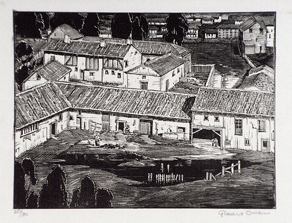 Artist: b'Owen, Gladys.' | Title: b'The corral, Segovia, Spain' | Date: 1929 | Technique: b'wood-engraving, printed in black ink, from one block' | Copyright: b'\xc2\xa9 Estate of David Moore' Artist: b'Owen, Gladys.' | Title: b'The corral, Segovia, Spain' | Date: 1929 | Technique: b'wood-engraving, printed in black ink, from one block' | Copyright: b'\xc2\xa9 Estate of David Moore'