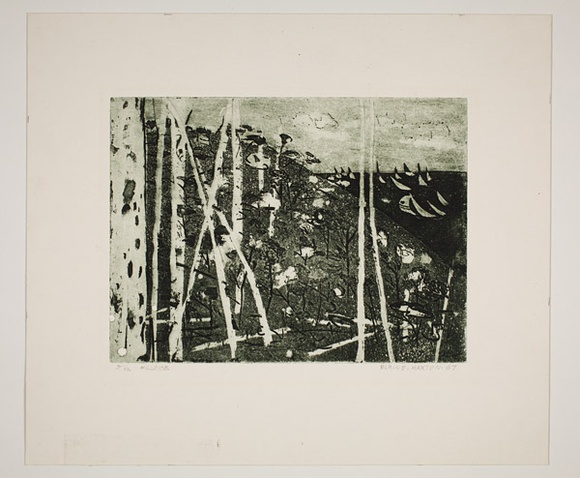 Artist: b'Haxton, Elaine' | Title: b'Hillside' | Technique: b'etching, aquatint, printed in green ink'