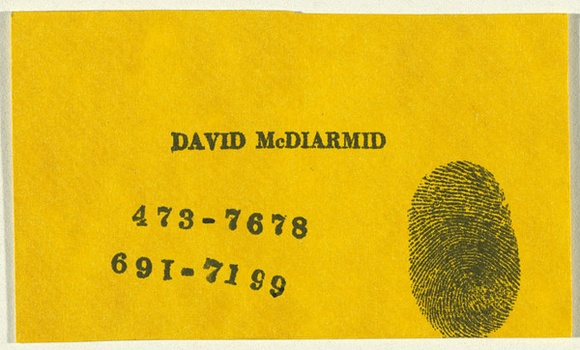 Artist: b'McDiarmid, David.' | Title: b'Business card: David McDiarmid' | Date: 1985 | Technique: b'rubber stamp' Artist: b'McDiarmid, David.' | Title: b'Business card: David McDiarmid' | Date: 1985 | Technique: b'rubber stamp'