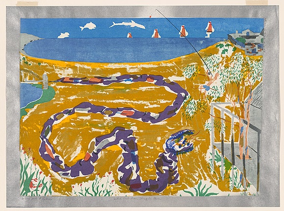 Artist: b'Latimer, Bruce.' | Title: b'Cooked crab from Struggletown or to do with a view.' | Date: 1975 | Technique: b'screenprint, printed in colour, from ten stencils; sprayed stencil' | Copyright: b'\xc2\xa9 Bruce Latimer'
