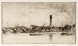 Artist: b'Long, Sydney.' | Title: b'The old shot and powder works' | Date: 1925 | Technique: b'line-etching, printed in black ink, from one copper plate' | Copyright: b'Reproduced with the kind permission of the Ophthalmic Research Institute of Australia'