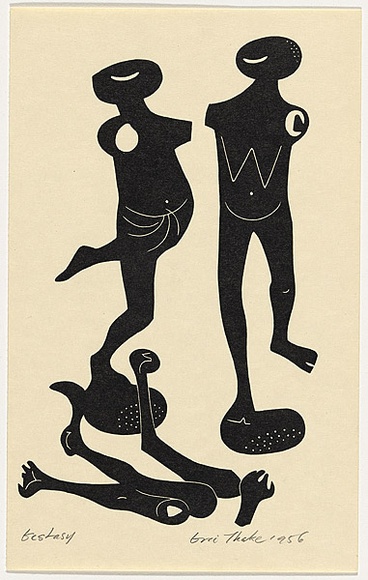 Artist: b'Thake, Eric.' | Title: b'Greeting card: Christmas (Ecstacy)' | Date: 1956 | Technique: b'linocut, printed in black ink, from one block' Artist: b'Thake, Eric.' | Title: b'Greeting card: Christmas (Ecstacy)' | Date: 1956 | Technique: b'linocut, printed in black ink, from one block'