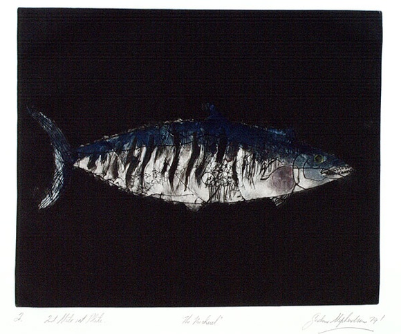 Artist: b'Shepherdson, Gordon.' | Title: b'The Mackerel: Number two' | Date: 1979 | Technique: b'etching and aquatint, printed in colour with plate-tone, from one plate' Artist: b'Shepherdson, Gordon.' | Title: b'The Mackerel: Number two' | Date: 1979 | Technique: b'etching and aquatint, printed in colour with plate-tone, from one plate'
