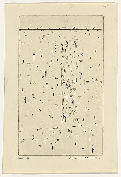 Artist: b'WILLIAMS, Fred' | Title: b'First variation of You Yangs Landscape. Number 1' | Date: 1965-66 | Technique: b'etching, engraving and drypoint, printed in black ink, from one copper plate' | Copyright: b'\xc2\xa9 Fred Williams Estate' Artist: b'WILLIAMS, Fred' | Title: b'First variation of You Yangs Landscape. Number 1' | Date: 1965-66 | Technique: b'etching, engraving and drypoint, printed in black ink, from one copper plate' | Copyright: b'\xc2\xa9 Fred Williams Estate'