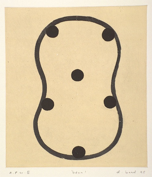 Artist: b'Band, David.' | Title: b'Bean' | Date: 1995, September - October | Technique: b'etching, lift-ground and aquatint, viscosity printed in colour, from two plates' Artist: b'Band, David.' | Title: b'Bean' | Date: 1995, September - October | Technique: b'etching, lift-ground and aquatint, viscosity printed in colour, from two plates'