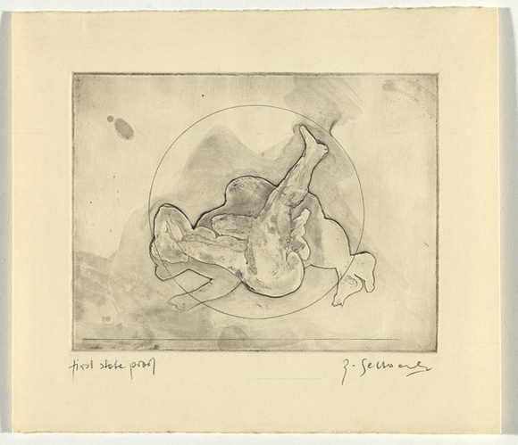 Artist: b'SELLBACH, Udo' | Title: b'(Leg in the air)' | Date: (1965) | Technique: b'etching with burnishing printed in black ink, from one plate' Artist: b'SELLBACH, Udo' | Title: b'(Leg in the air)' | Date: (1965) | Technique: b'etching with burnishing printed in black ink, from one plate'