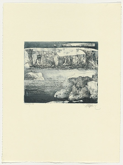 Artist: b'SCHMEISSER, Jorg' | Title: b'Tabular Berg and Break off' | Date: 1998 | Technique: b'etching, printed in blue/black ink, from one plate' | Copyright: b'\xc2\xa9 J\xc3\xb6rg Schmeisser' Artist: b'SCHMEISSER, Jorg' | Title: b'Tabular Berg and Break off' | Date: 1998 | Technique: b'etching, printed in blue/black ink, from one plate' | Copyright: b'\xc2\xa9 J\xc3\xb6rg Schmeisser'