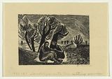 Artist: Groblicka, Lidia | Title: Landscape with sitting women | Date: 1956-57 | Technique: woodcut, printed in black ink, from one block
