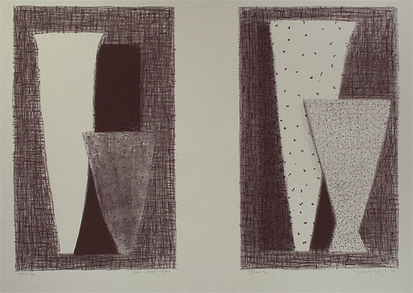 Artist: Lincoln, Kevin. | Title: Two still lifes (black) | Date: 1994 | Technique: lithograph, printed in purple-black ink  from one stone