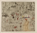 Artist: b'Shearer, Mitzi.' | Title: b'Bulliwutzies I' | Date: 1980 | Technique: b'etching, printed in brown and black ink, from one  plate, hand-coloured'