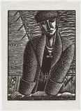 Artist: Klein, Deborah. | Title: Mildred Pierce on St Kilda Pier | Date: 1995 | Technique: linocut, printed in black ink, from one block.