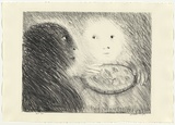 Artist: BOYD, Arthur | Title: St Clare offering marzipan to St Francis. | Date: (1965) | Technique: lithograph, printed in black ink, from one plate | Copyright: Reproduced with permission of Bundanon Trust