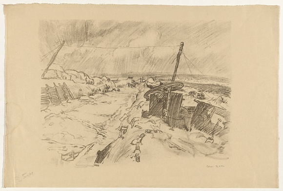 Artist: b'Dyson, Will.' | Title: b'The Old Flers Road.' | Date: 1917 | Technique: b'lithograph, printed in brown ink, from one stone' Artist: b'Dyson, Will.' | Title: b'The Old Flers Road.' | Date: 1917 | Technique: b'lithograph, printed in brown ink, from one stone'