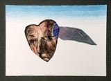 Artist: OPPEN, Monica | Title: (Face in heart). | Date: 1992 | Technique: etching, photo-etching and roulette printed in colour with watercolour