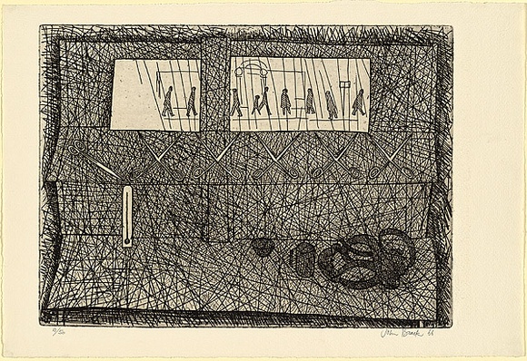 Artist: b'Brack, John.' | Title: b'Mirrors and scissors.' | Date: 1966 | Technique: b'etching, printed in black ink with plate-tone, from one copper plate' | Copyright: b'\xc2\xa9 Helen Brack' Artist: b'Brack, John.' | Title: b'Mirrors and scissors.' | Date: 1966 | Technique: b'etching, printed in black ink with plate-tone, from one copper plate' | Copyright: b'\xc2\xa9 Helen Brack'
