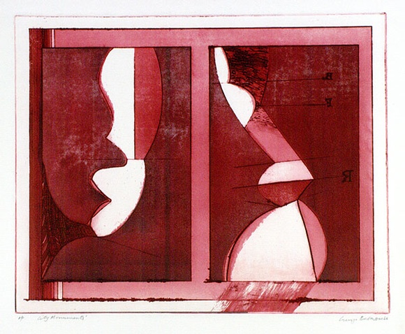 Artist: b'BALDESSIN, George' | Title: b'City monuments.' | Date: 1966 | Technique: b'etching, printed in colour, from multiple plates' Artist: b'BALDESSIN, George' | Title: b'City monuments.' | Date: 1966 | Technique: b'etching, printed in colour, from multiple plates'