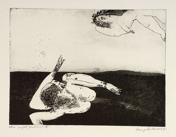 Artist: b'BALDESSIN, George' | Title: b'Night personages II.' | Date: 1965 | Technique: b'etching and aquatint, printed in black ink, from one plate' Artist: b'BALDESSIN, George' | Title: b'Night personages II.' | Date: 1965 | Technique: b'etching and aquatint, printed in black ink, from one plate'