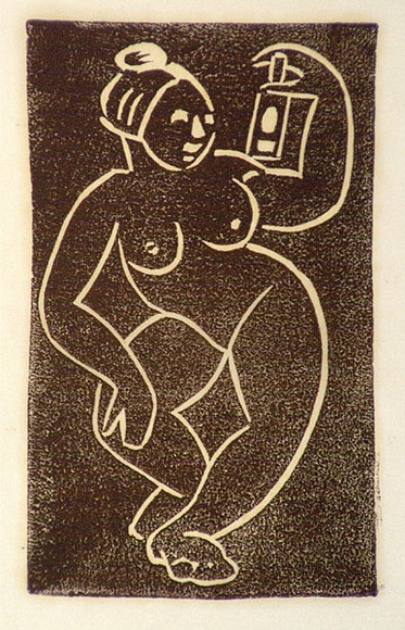 Artist: b'Stephen, Clive.' | Title: b'(Nude with lantern)' | Date: c.1948 | Technique: b'linocut, printed in brown ink, from one block'