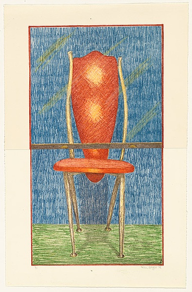 Title: not titled [high-backed chair set against blue wall] | Date: 1978 | Technique: lithograph, printed in colour, from multiple stones [or plates]