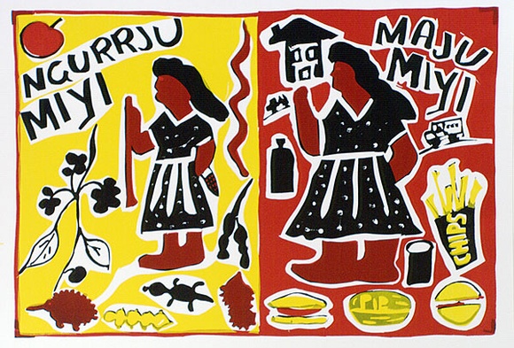 Artist: b'Rankine, Emily.' | Title: b'Good food - rubbish food' | Date: 1989 | Technique: b'screenprint, printed in colour, from multiple stencils'