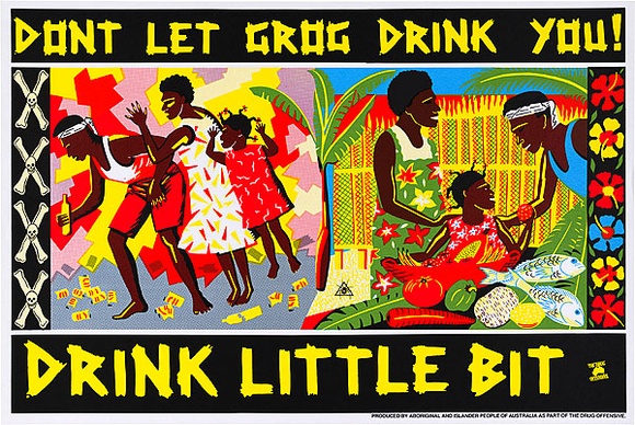 Artist: b'REDBACK GRAPHIX' | Title: b'Drink little bit' | Date: 1987 | Technique: b'screenprint, printed in colour, from four stencils' | Copyright: b'\xc2\xa9 Marie McMahon. Licensed by VISCOPY, Australia' Artist: b'REDBACK GRAPHIX' | Title: b'Drink little bit' | Date: 1987 | Technique: b'screenprint, printed in colour, from four stencils' | Copyright: b'\xc2\xa9 Marie McMahon. Licensed by VISCOPY, Australia'