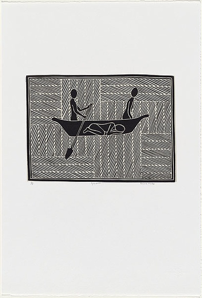 Artist: b'Marika, Banduk.' | Title: b'Guluwurru' | Date: 2000 | Technique: b'linocut, printed in black ink, from one block, screenprint, printed in grey ink, from one stencil' | Copyright: b'\xc2\xa9 Banduk Marika. Licensed by VISCOPY, Australia' Artist: b'Marika, Banduk.' | Title: b'Guluwurru' | Date: 2000 | Technique: b'linocut, printed in black ink, from one block, screenprint, printed in grey ink, from one stencil' | Copyright: b'\xc2\xa9 Banduk Marika. Licensed by VISCOPY, Australia'