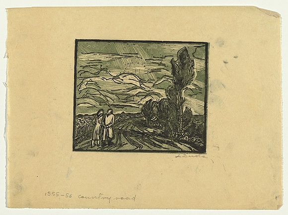 Artist: Groblicka, Lidia. | Title: Country road | Date: 1955-56 | Technique: woodcut, printed in colour, from multiple blocks
