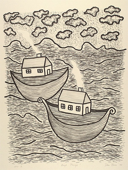 Artist: b'Bowen, Dean.' | Title: b'Rough passage' | Date: 1988 | Technique: b'lithograph, printed in black ink, from one stone' Artist: b'Bowen, Dean.' | Title: b'Rough passage' | Date: 1988 | Technique: b'lithograph, printed in black ink, from one stone'