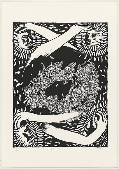 Artist: b'WORSTEAD, Paul' | Title: b'Earth fucking space' | Date: 1991 | Technique: b'screenprint, printed in black ink, from one stencil' | Copyright: b'This work appears on screen courtesy of the artist' Artist: b'WORSTEAD, Paul' | Title: b'Earth fucking space' | Date: 1991 | Technique: b'screenprint, printed in black ink, from one stencil' | Copyright: b'This work appears on screen courtesy of the artist'