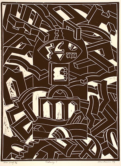 Artist: b'Komis, Van.' | Title: b'Gateway II' | Date: 1989 | Technique: b'linocut, printed in black ink, from one block' Artist: b'Komis, Van.' | Title: b'Gateway II' | Date: 1989 | Technique: b'linocut, printed in black ink, from one block'