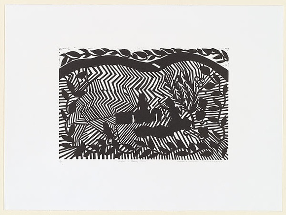 Artist: b'Thompson, Maureen.' | Title: b'Widow in sorry time' | Date: 2002 | Technique: b'linocut, printed in black ink, from one block' Artist: b'Thompson, Maureen.' | Title: b'Widow in sorry time' | Date: 2002 | Technique: b'linocut, printed in black ink, from one block'